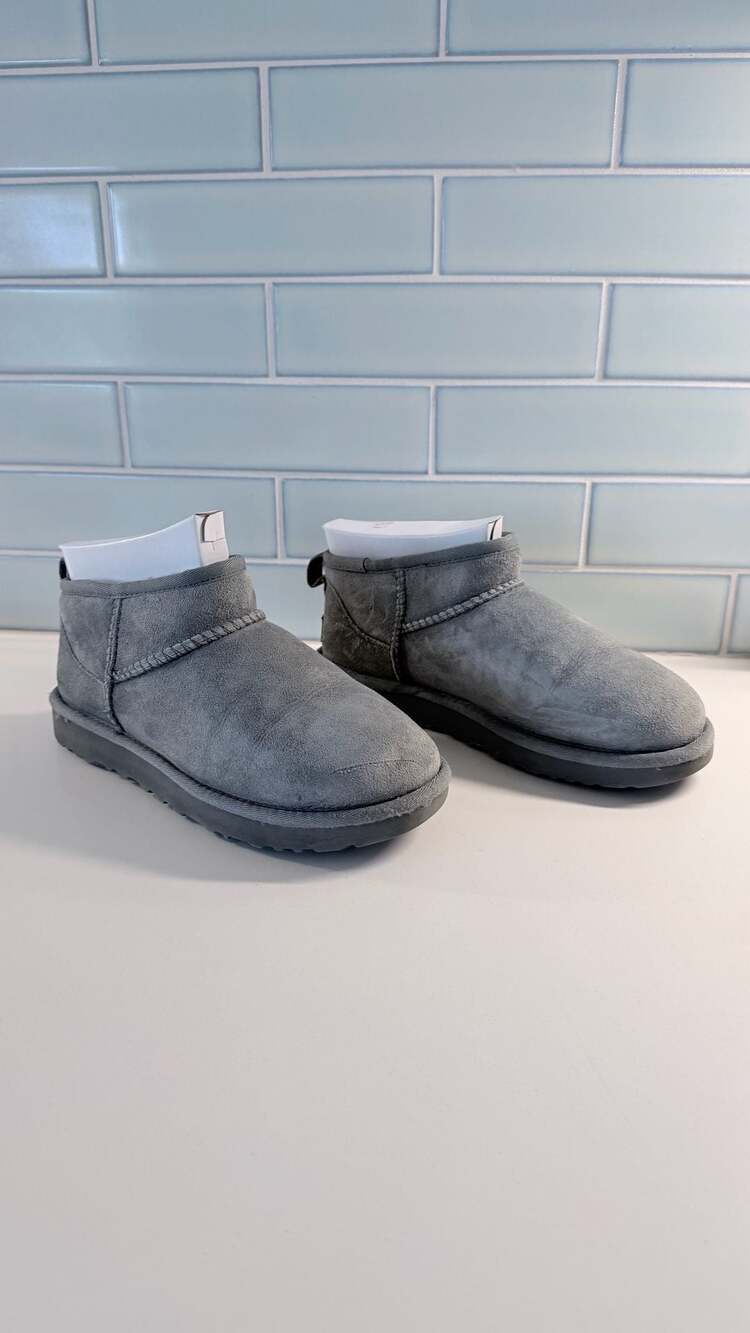 UGG Classic Ultra Mini Suede Boots in Grey - size 6
